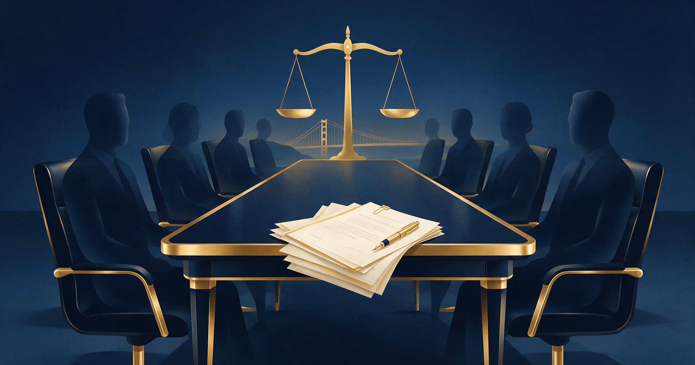 EB-5 仲裁条款：仲裁会议桌上的合同文件与天平插画